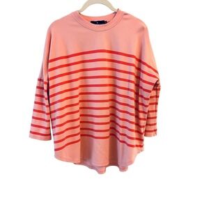 Pomander Place Womens Coral Stripe Sweatshirt Top OS Nautical Preppy